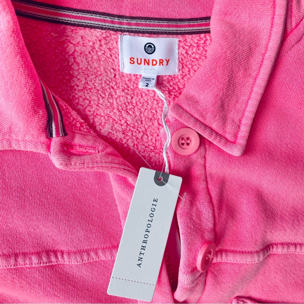 NWT Anthropologie Sundry Oversized Fleece Shirt size M in Hot Pink - Picture 8 of 8